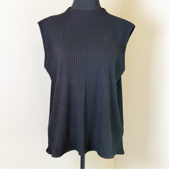 Eileen Fisher Black Ribbed Sleeveless  Mock Neck SP - Picture 1 of 7